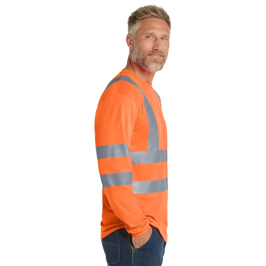CornerStone® ANSI 107 Class 3 Long Sleeve Snag-Resistant Reflective T-Shirt - Safety Orange/Reflective