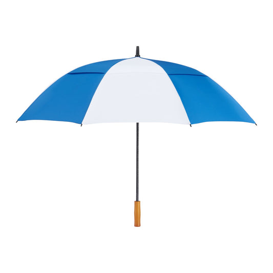 58" Recycled Golf Umbrella with Wooden Handle - Royal/White