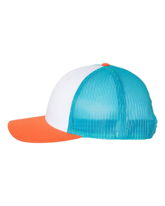 Richardson 115 Low Profile Trucker Cap - White/Blue Hawaiin/Pale Orange