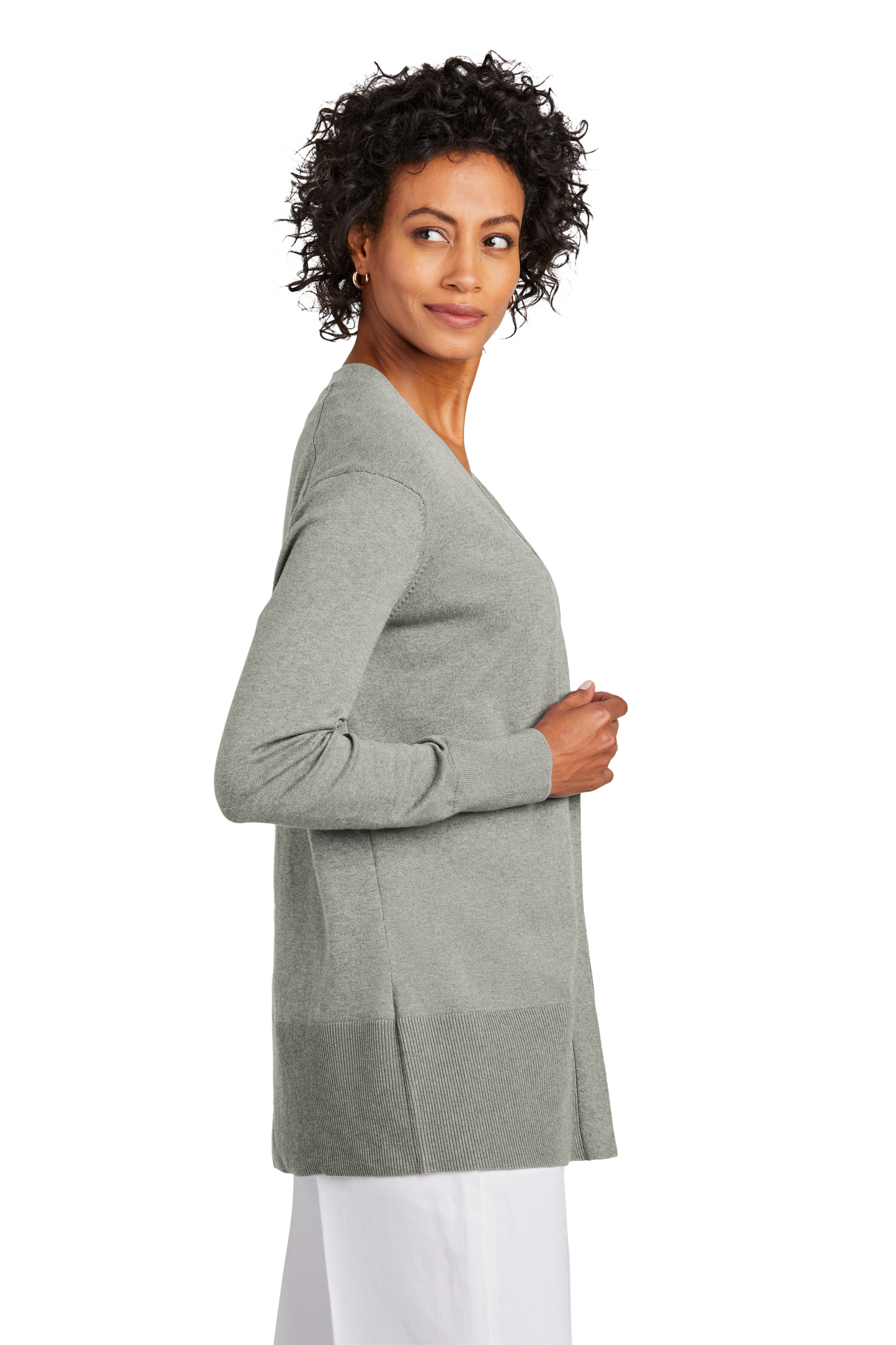 Brooks Brothers® Women’s Cotton Stretch Long Cardigan Sweater - Light Shadow Grey Heather