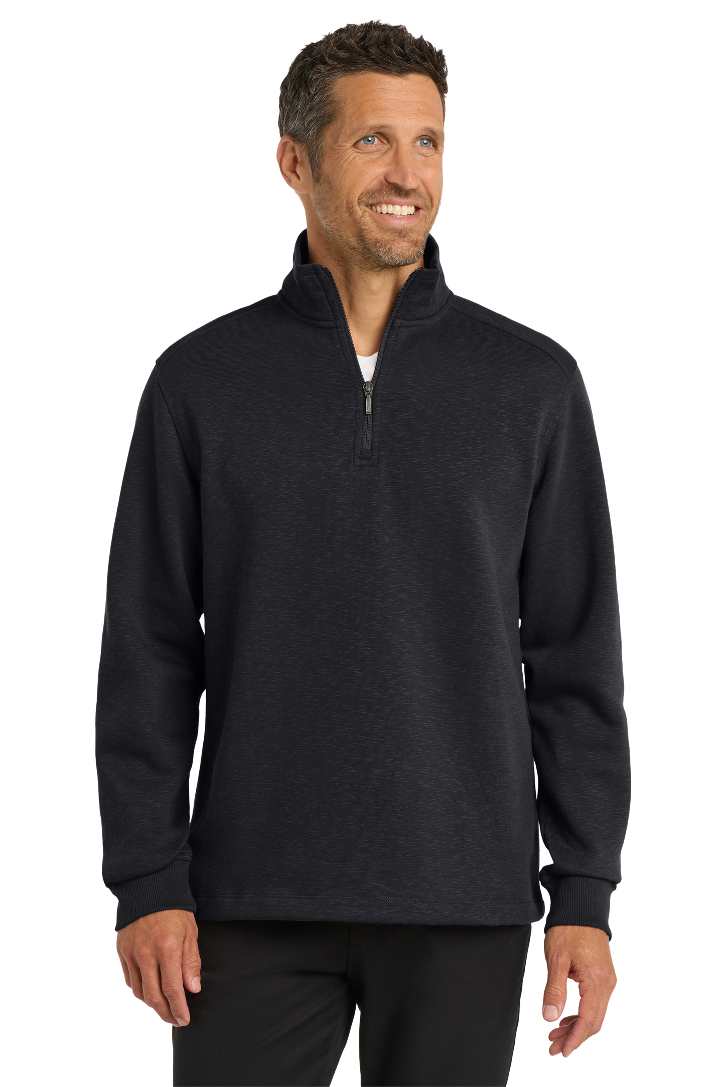 Port Authority® Slub Fleece 14-Zip Pullover - Black