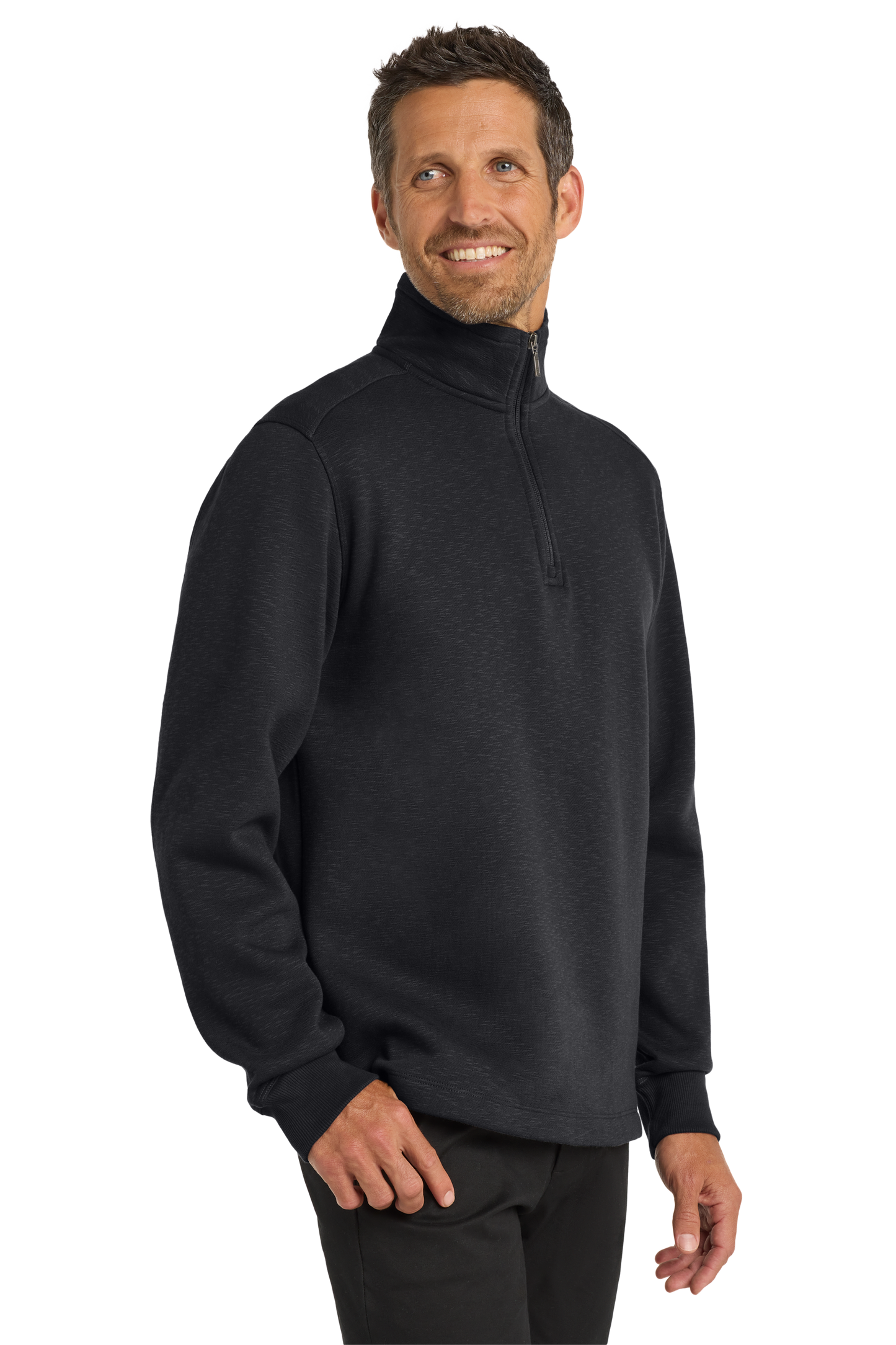 Port Authority® Slub Fleece 14-Zip Pullover - Black