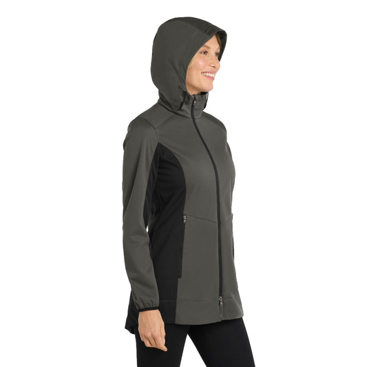 Port Authority® Women's Active Hooded Soft Shell Jacket - Grey Steel/Deep Black