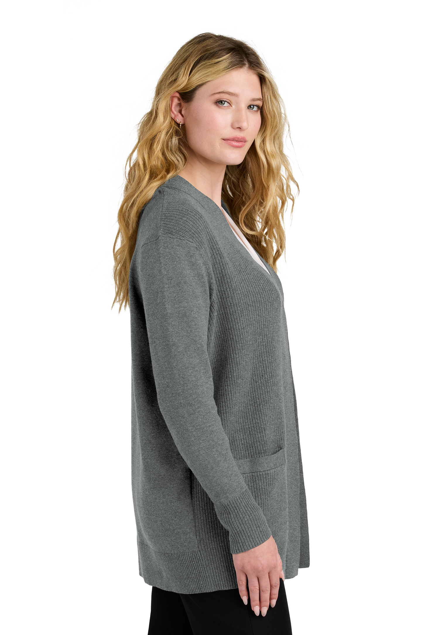 Port Authority® Women’s Easy Care Open-Front Cardigan Sweater - Medium Heather Grey