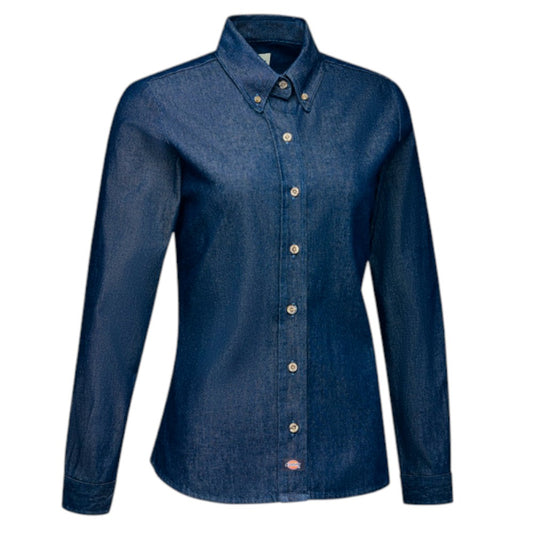 DICKIES Women's Denim Long Sleeve Work Shirt - Indigo Blue