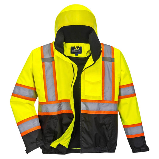 Portwest US368 Hi-Vis Contrast Tape Bomber Jacket - Yellow/Black