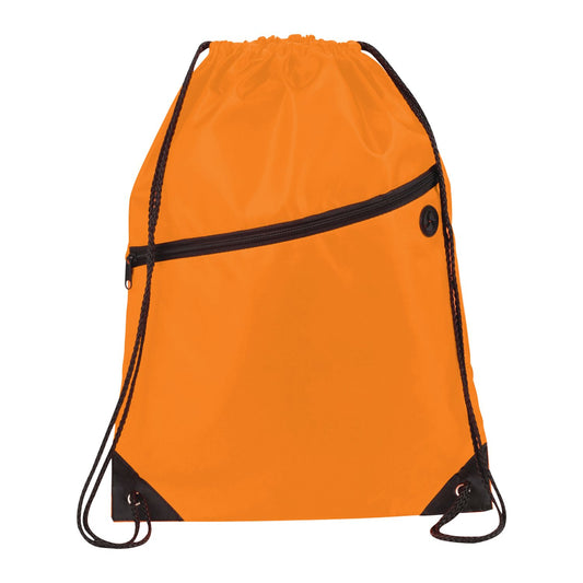 Robin Drawstring Polyester Bag with Front Zipper Pocket - Orange