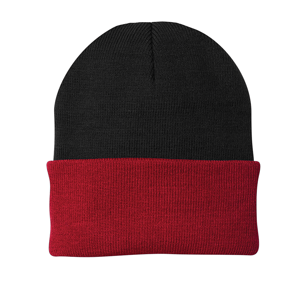 Port & Company® - Knit Cap - Black / Athletic Red