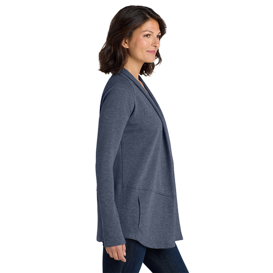 Port Authority® Women's Interlock Cardigan - Estate Blue Heather/ Charcoal Heather