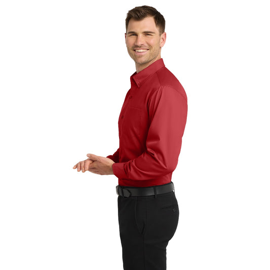 Port Authority® Long Sleeve Carefree Poplin Shirt - Rich Red