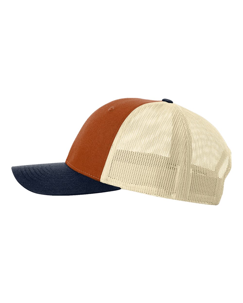 Richardson 115 Low Profile Trucker Cap - Dark Orange/Birch/Patriot Blue