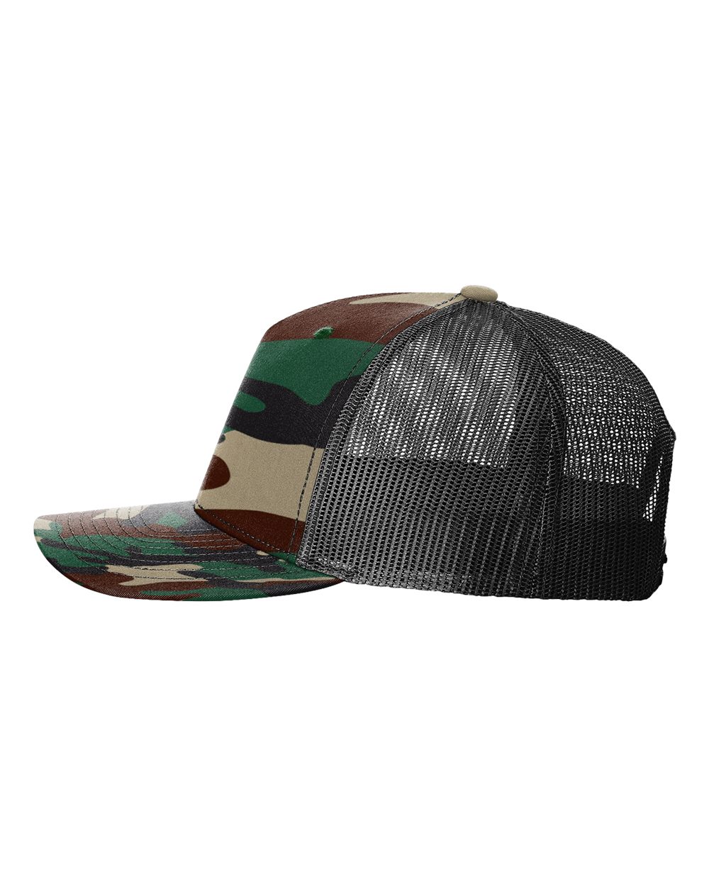 Richardson - Five-Panel Printed Trucker Cap - 112PFP - Green Camo/ Black