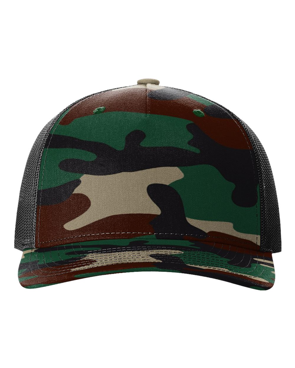 Richardson - Five-Panel Printed Trucker Cap - 112PFP - Green Camo/ Black