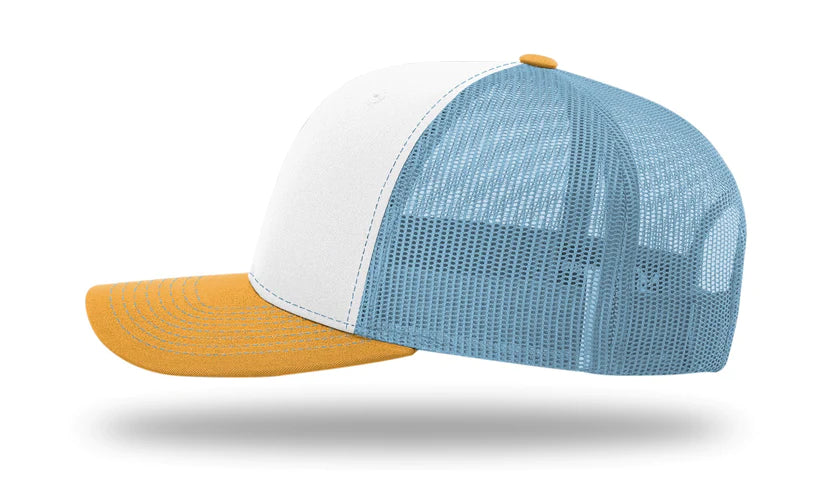 Richardson 112 Trucker Hat - White / Columbia Blue / Yellow