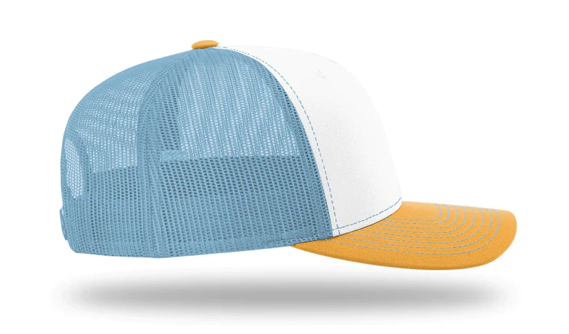 Richardson 112 Trucker Hat - White / Columbia Blue / Yellow