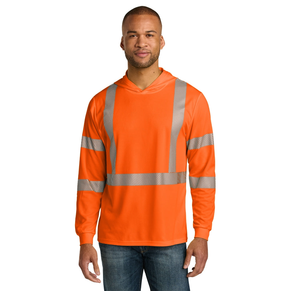 CornerStone® ANSI 107 Class 3 Long Sleeve Segmented Tape Hooded Tee - Safety Orange/Reflective