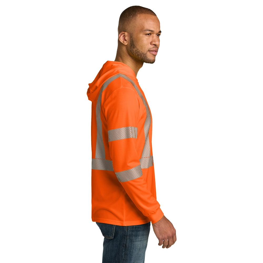 CornerStone® ANSI 107 Class 3 Long Sleeve Segmented Tape Hooded Tee - Safety Orange/Reflective