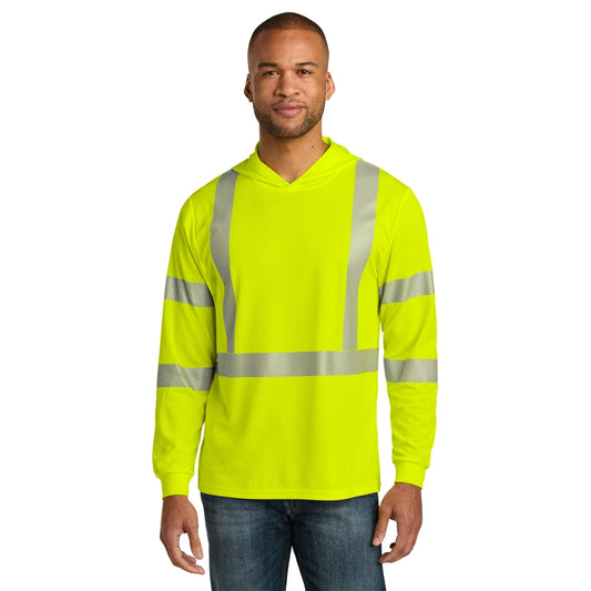 CornerStone® ANSI 107 Class 3 Long Sleeve Segmented Tape Hooded Tee - Safety Yellow/Reflective