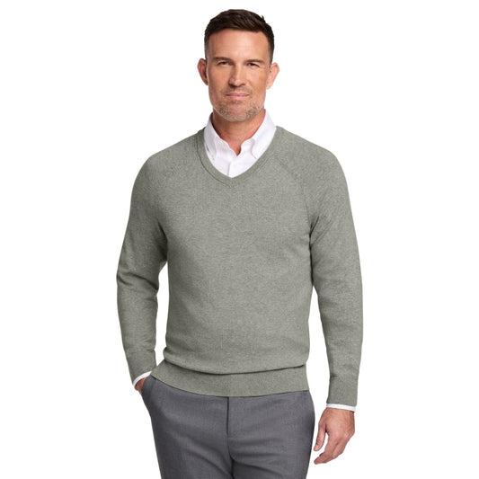 Brooks Brothers® Cotton Stretch V-Neck Sweater - Light Shadow Grey Heather