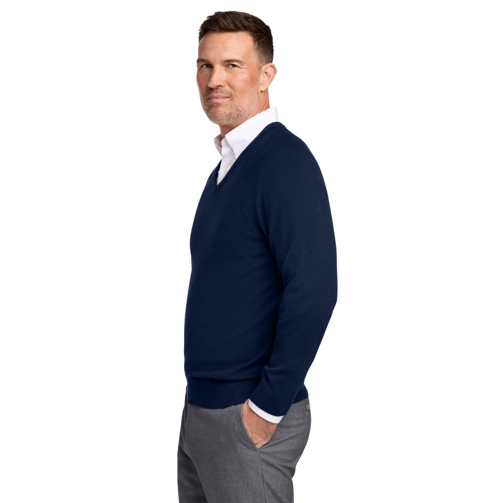 Brooks Brothers® Cotton Stretch V-Neck Sweater - Navy Blazer
