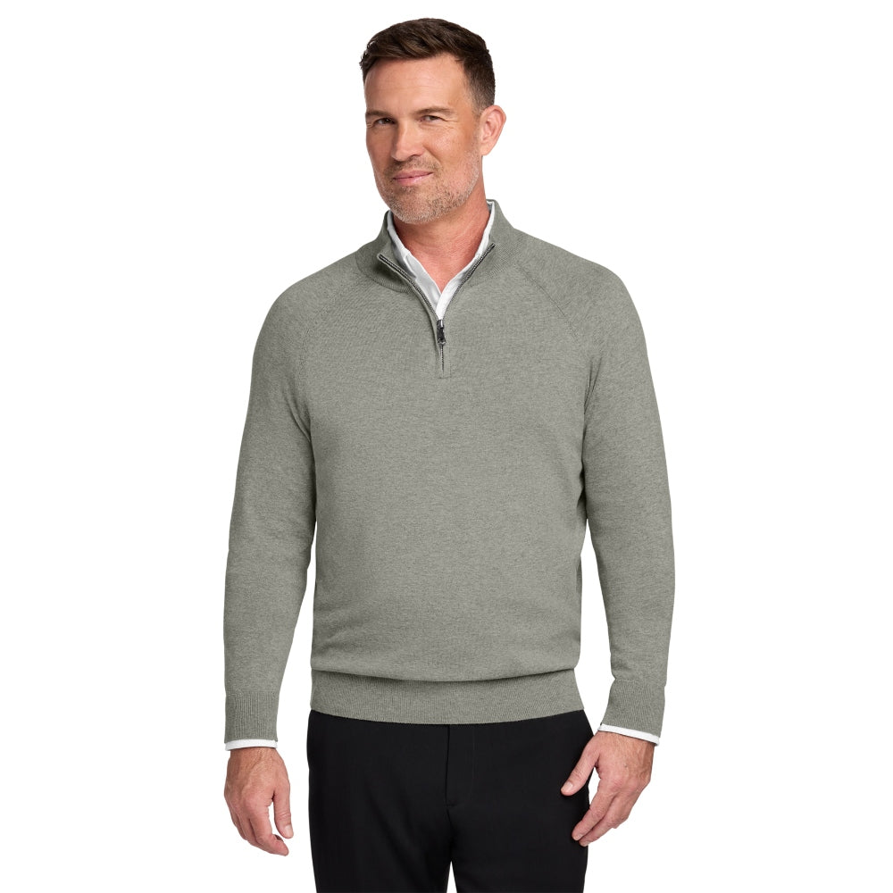 Brooks Brothers® Cotton Stretch 14-Zip Sweater - Light Shadow Grey Heather