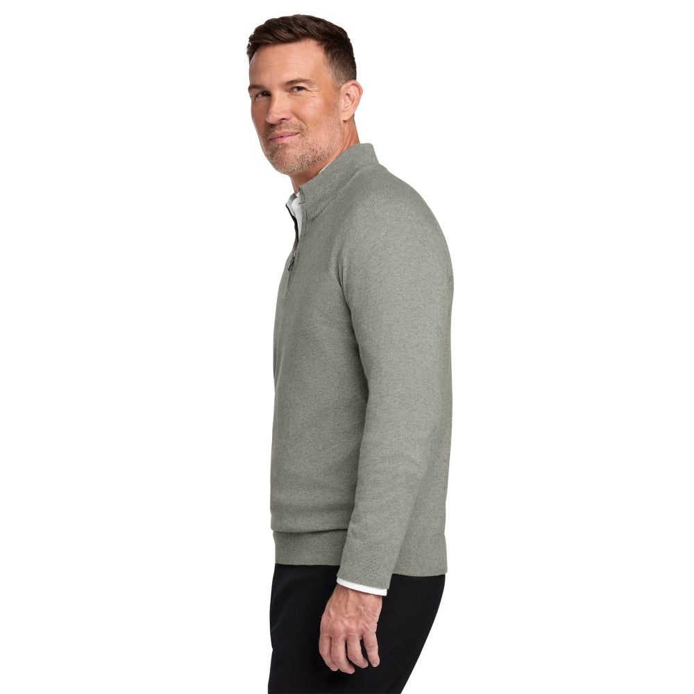Brooks Brothers® Cotton Stretch 14-Zip Sweater - Light Shadow Grey Heather