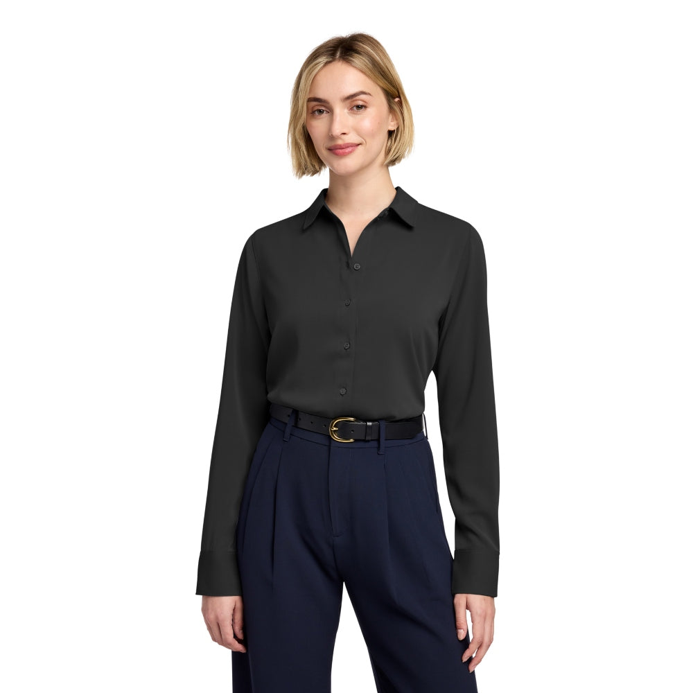 Brooks Brothers® Women’s Full-Button Satin Blouse - Deep Black