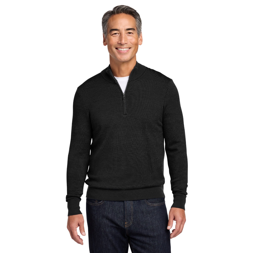 Brooks Brothers® Washable Merino Birdseye 1/4-Zip Sweater - Deep Black
