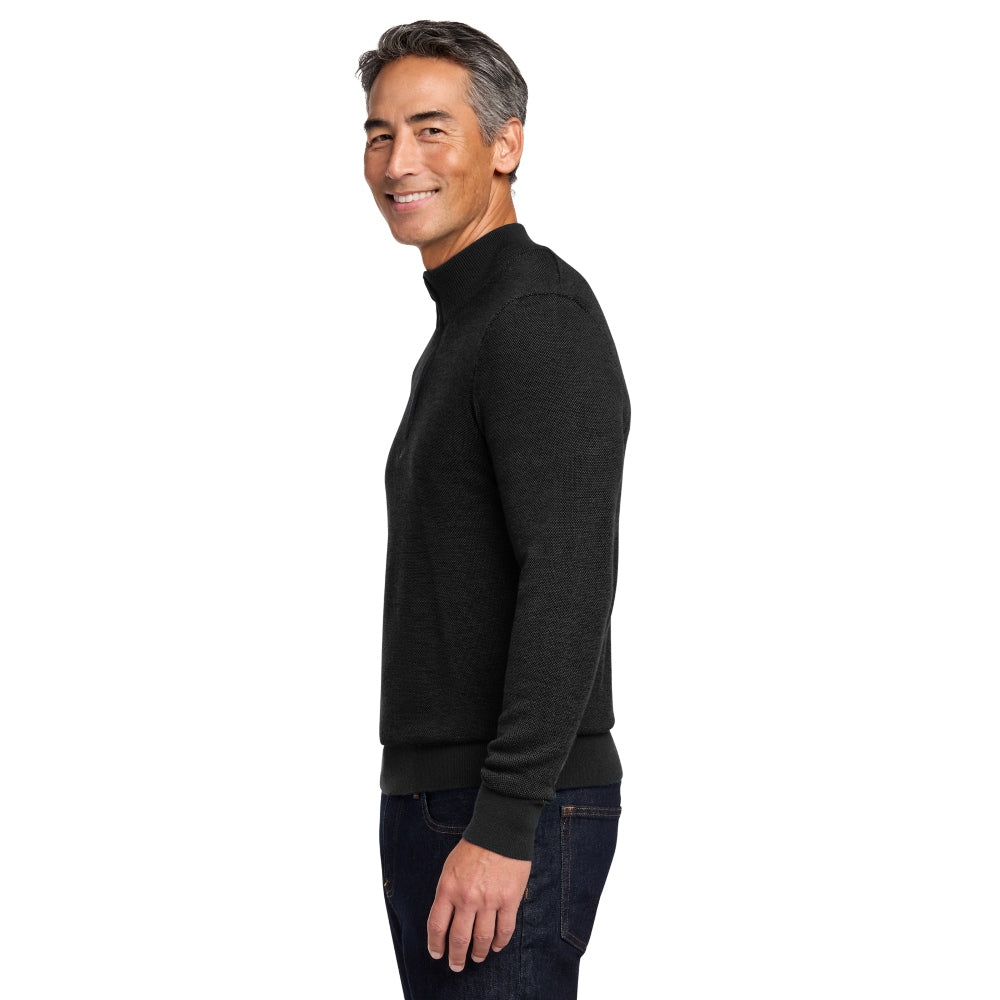 Brooks Brothers® Washable Merino Birdseye 1/4-Zip Sweater - Deep Black