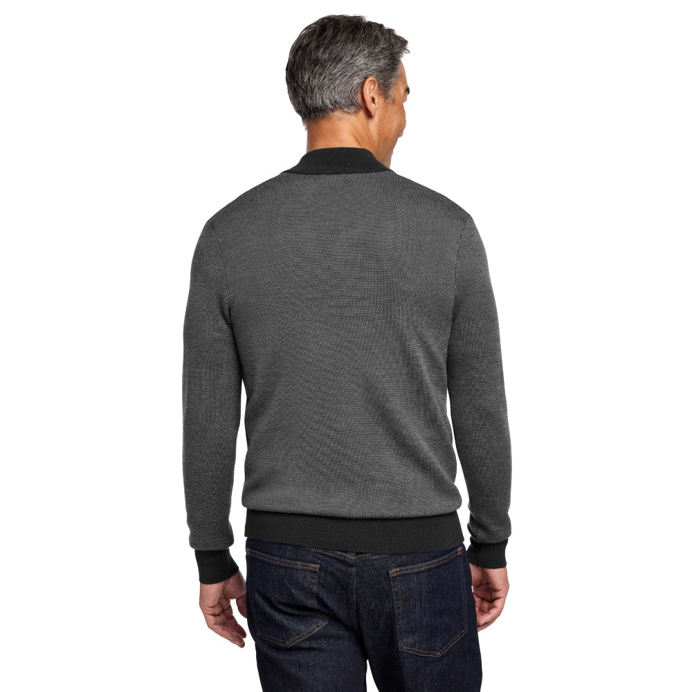 Brooks Brothers® Washable Merino Birdseye 1/4-Zip Sweater - Deep Black/Shadow Grey