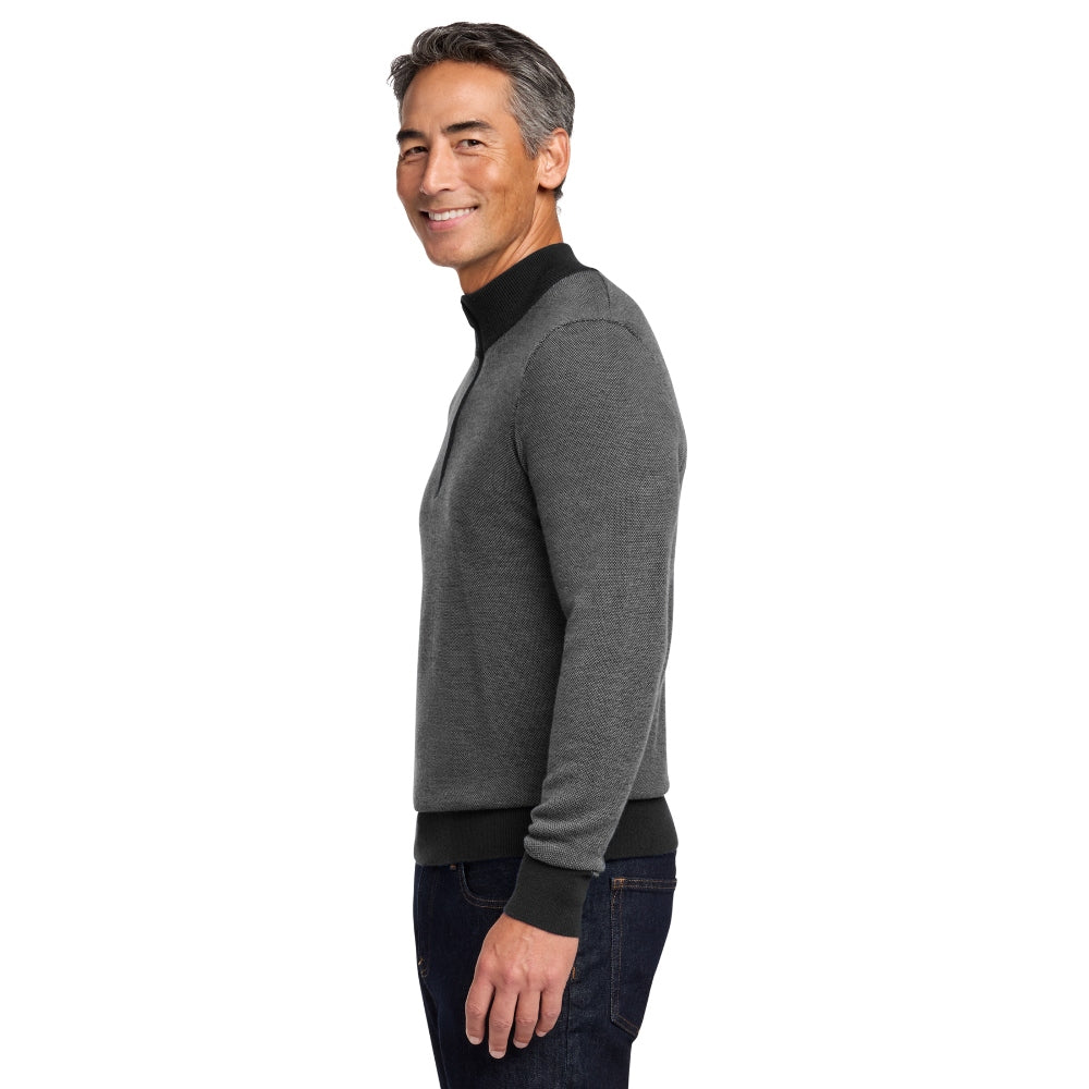 Brooks Brothers® Washable Merino Birdseye 1/4-Zip Sweater - Deep Black/Shadow Grey