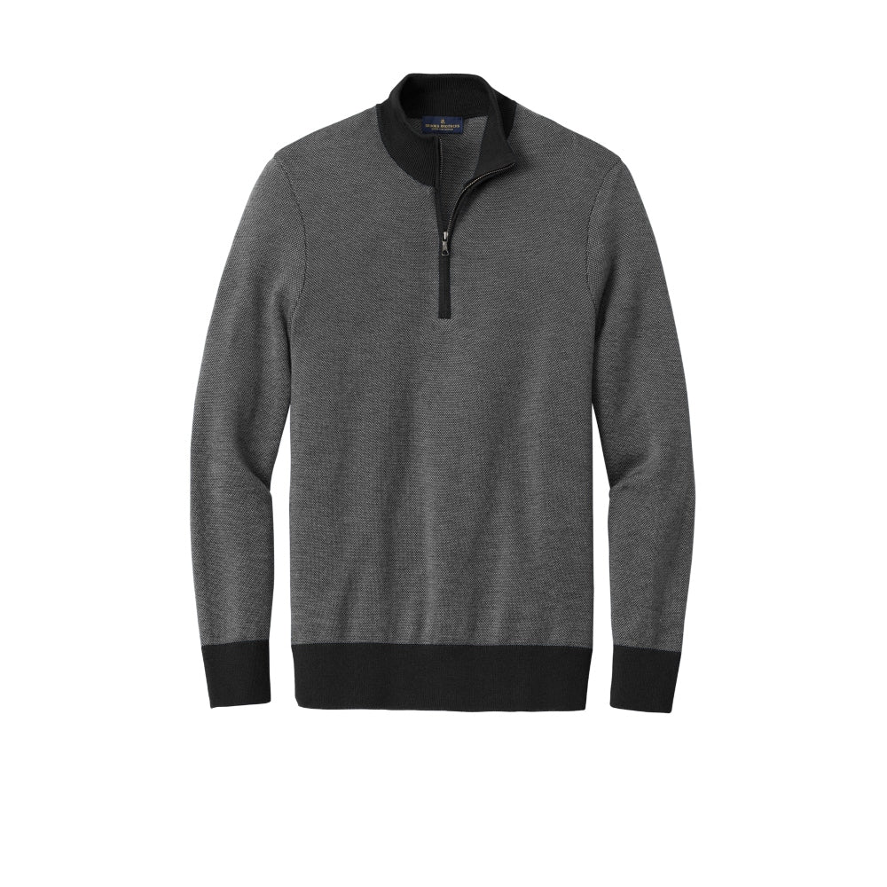 Brooks Brothers® Washable Merino Birdseye 1/4-Zip Sweater - Deep Black/Shadow Grey