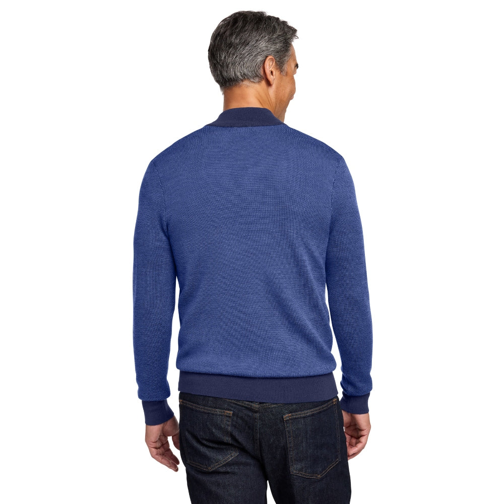 Brooks Brothers® Washable Merino Birdseye 1/4-Zip Sweater - Navy/Compass Blue