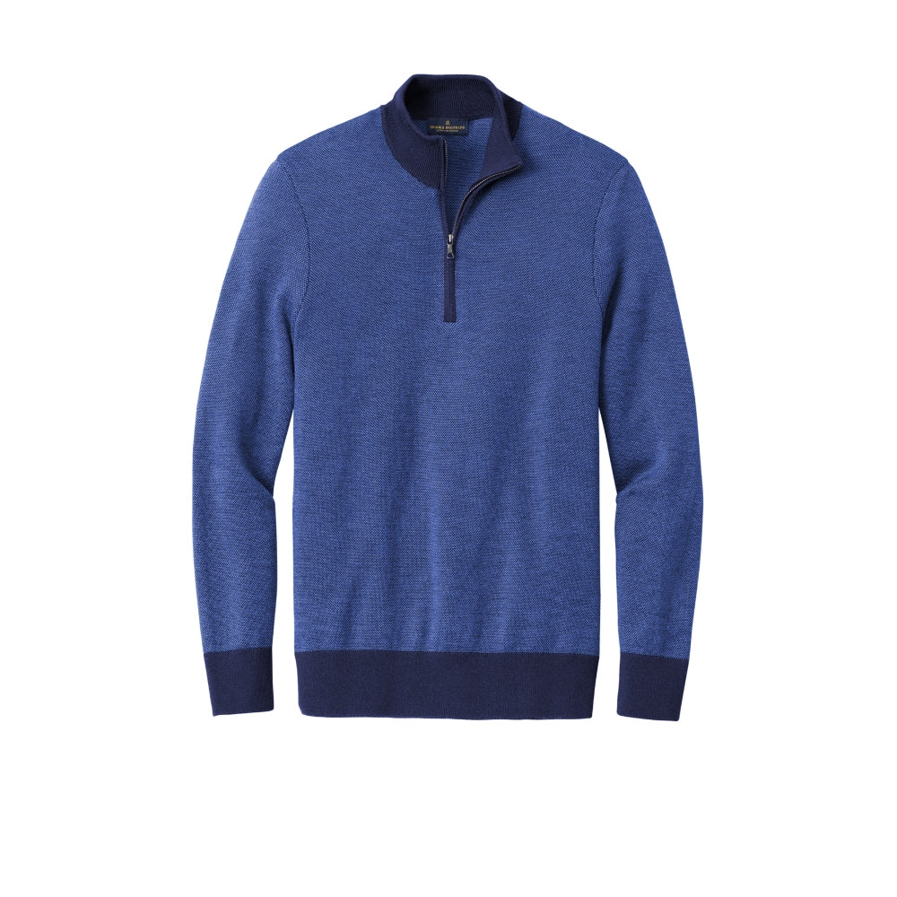 Brooks Brothers® Washable Merino Birdseye 1/4-Zip Sweater - Navy/Compass Blue