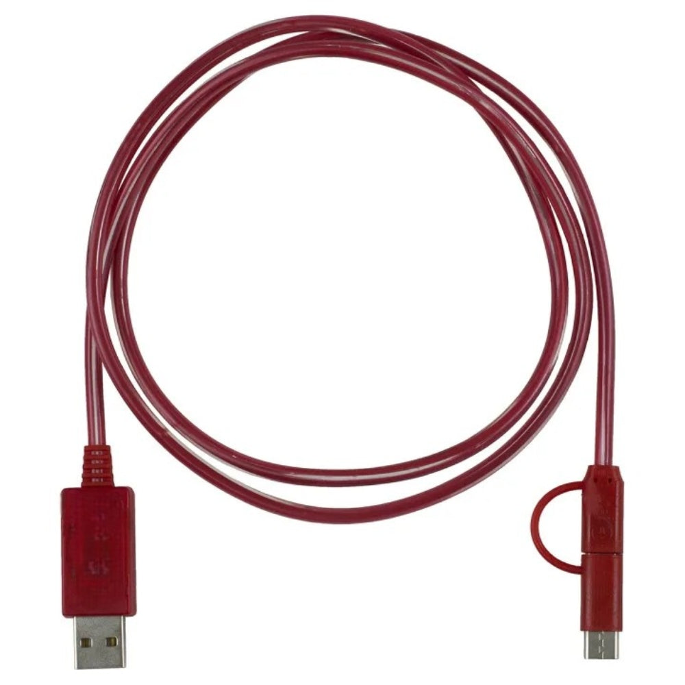 3-in-1 LED Lighted Cell Phone Charging Cable with Type C Adapter - Red