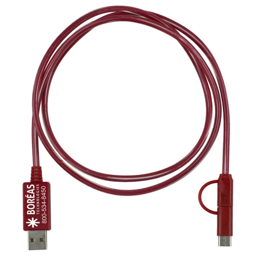 3-in-1 LED Lighted Cell Phone Charging Cable with Type C Adapter - Red