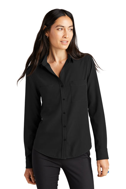 Mercer+Mettle® Women's Stretch Crepe Long Sleeve Camp Blouse - Deep Black