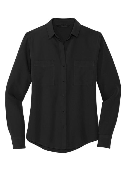 Mercer+Mettle® Women's Stretch Crepe Long Sleeve Camp Blouse - Deep Black