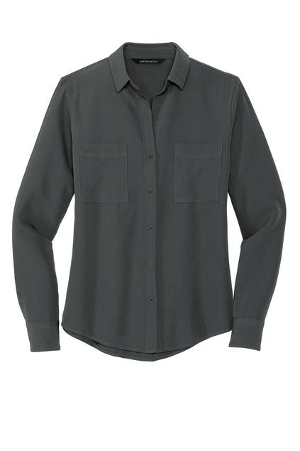 Mercer+Mettle® Women's Stretch Crepe Long Sleeve Camp Blouse - Anchor Grey