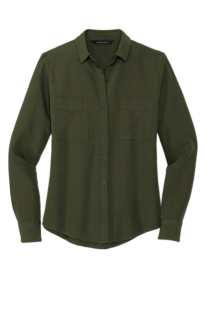 Mercer+Mettle® Women's Stretch Crepe Long Sleeve Camp Blouse - Townsend Green