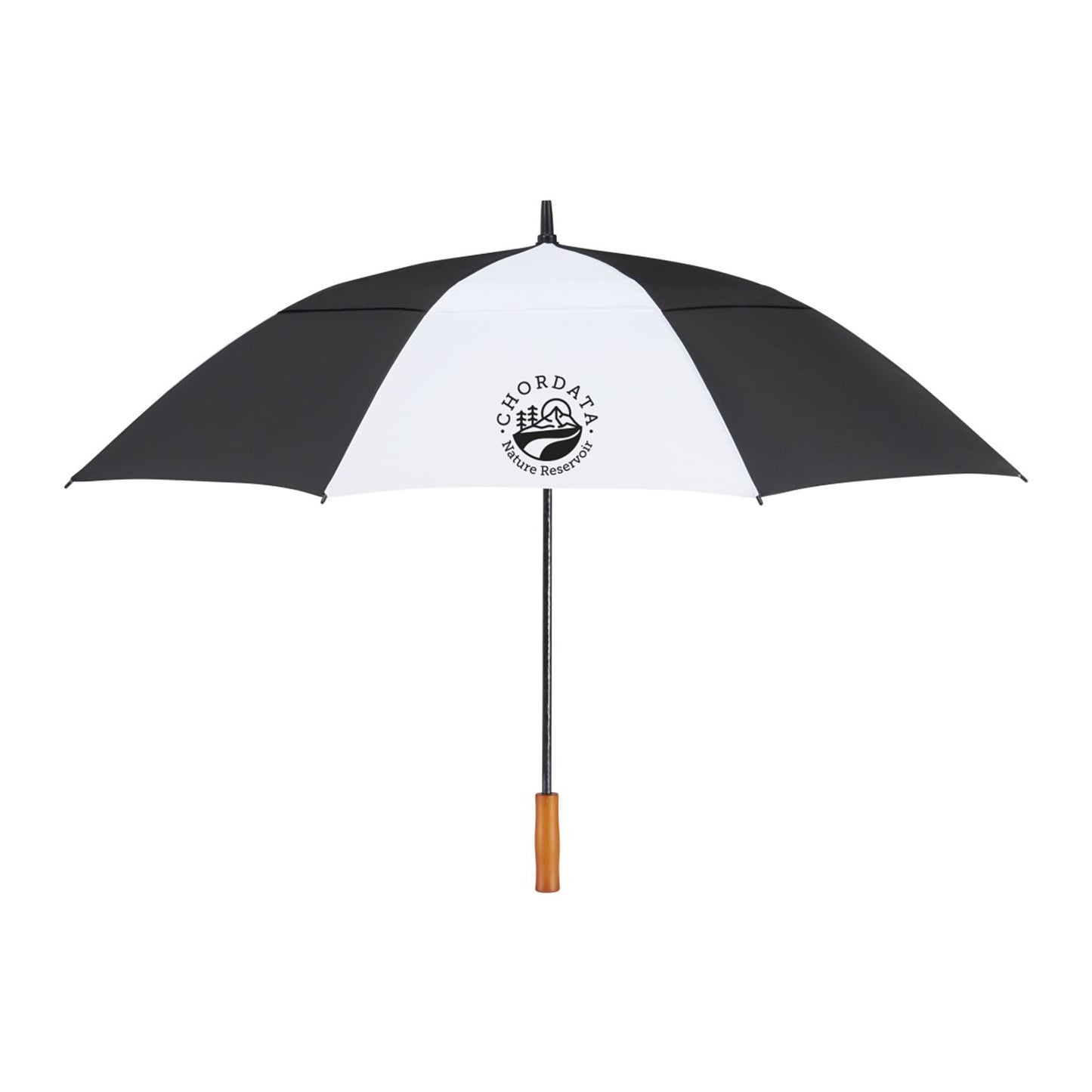 58" Recycled Golf Umbrella with Wooden Handle - Black/White