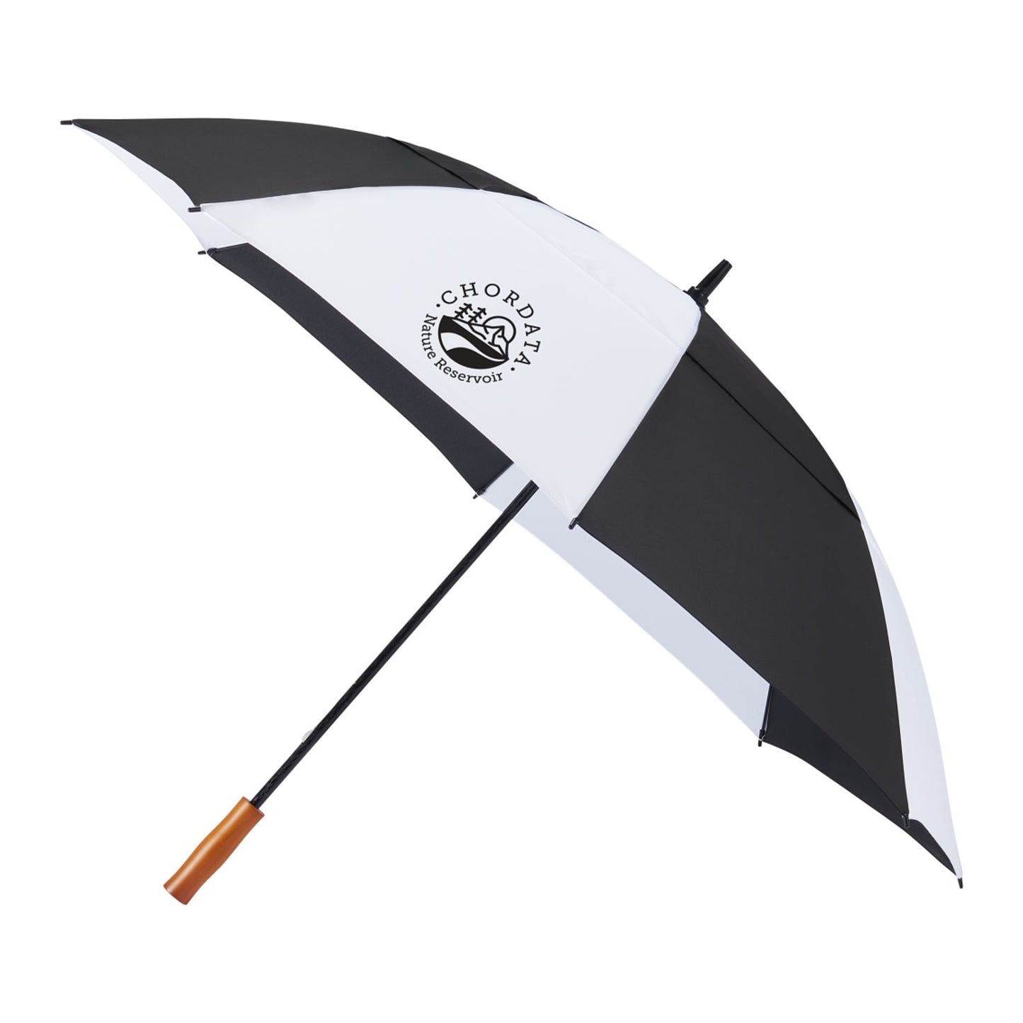 58" Recycled Golf Umbrella with Wooden Handle - Black/White