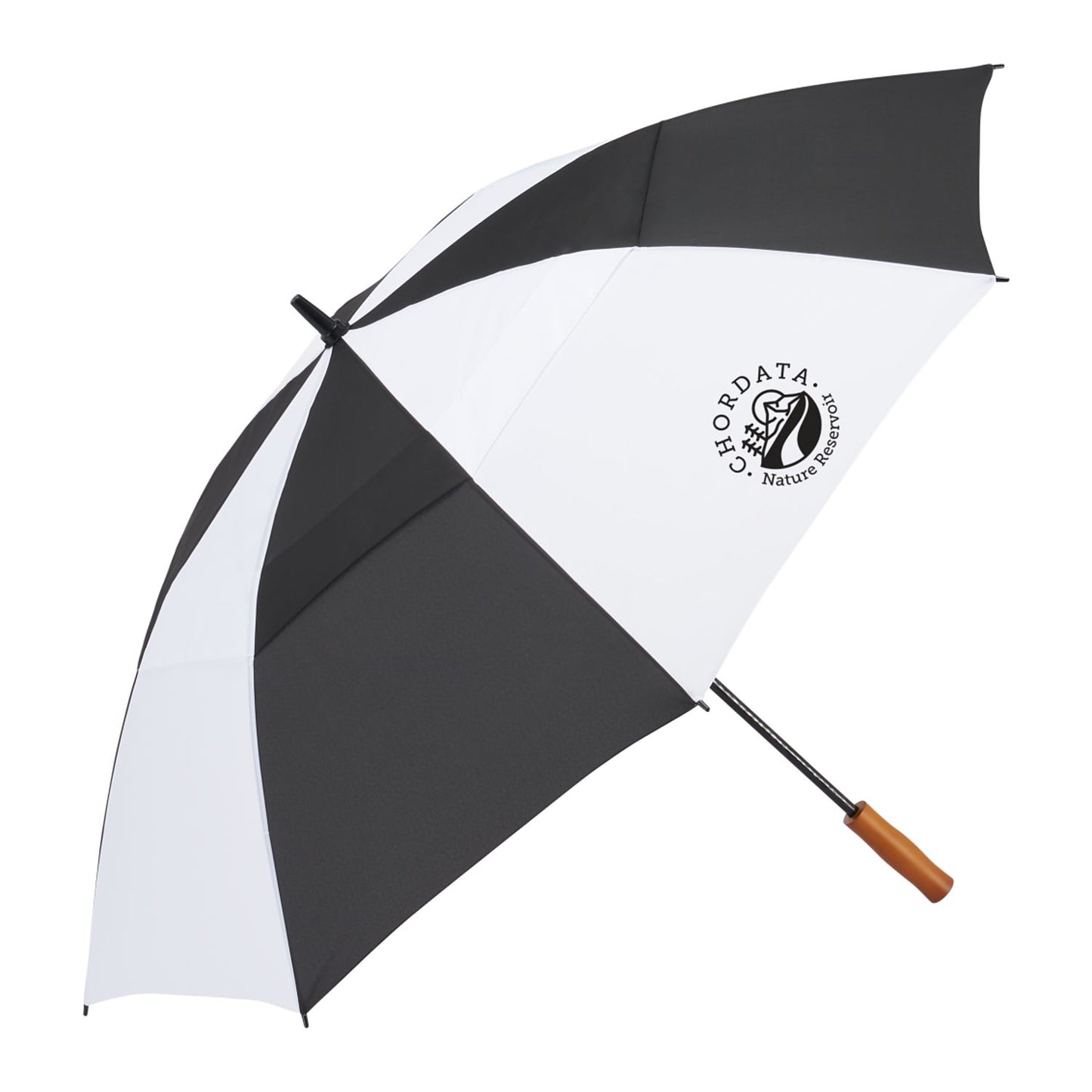 58" Recycled Golf Umbrella with Wooden Handle - Black/White
