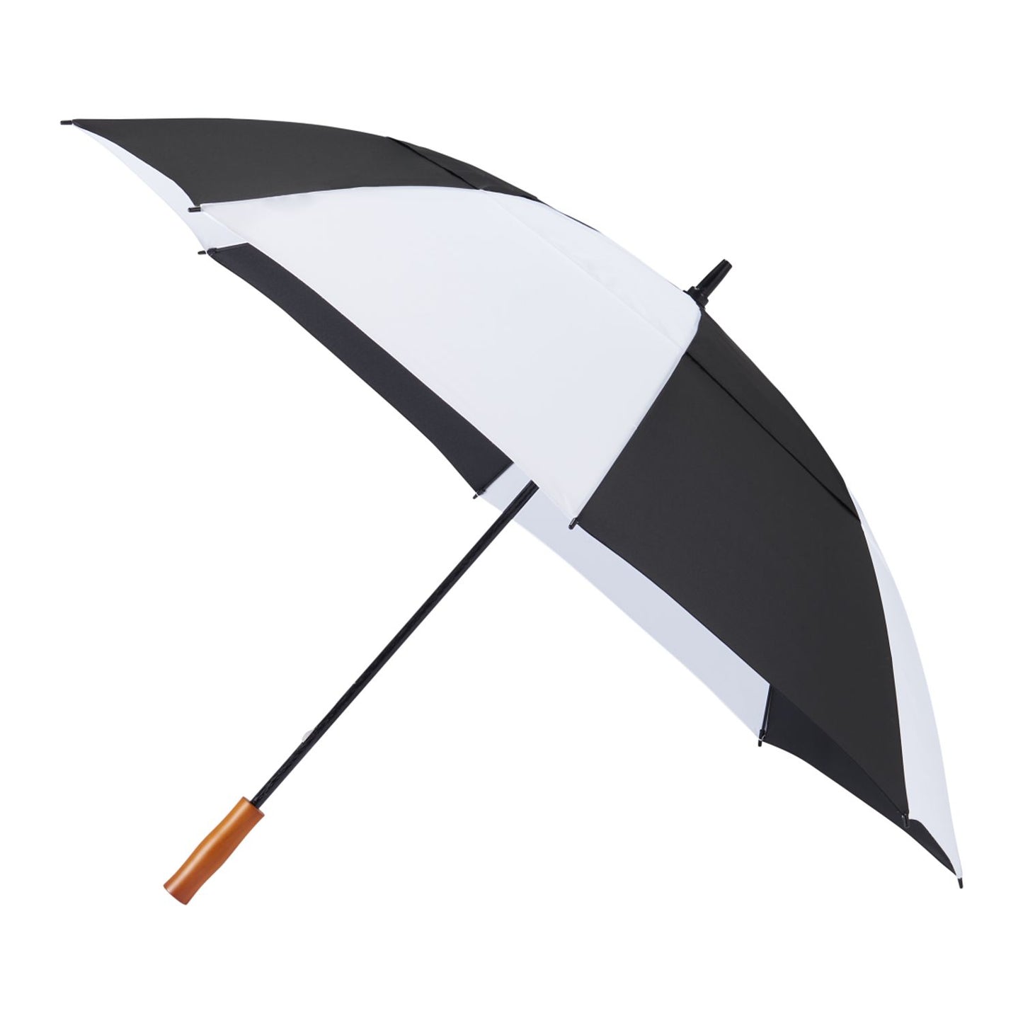58" Recycled Golf Umbrella with Wooden Handle - Black/White