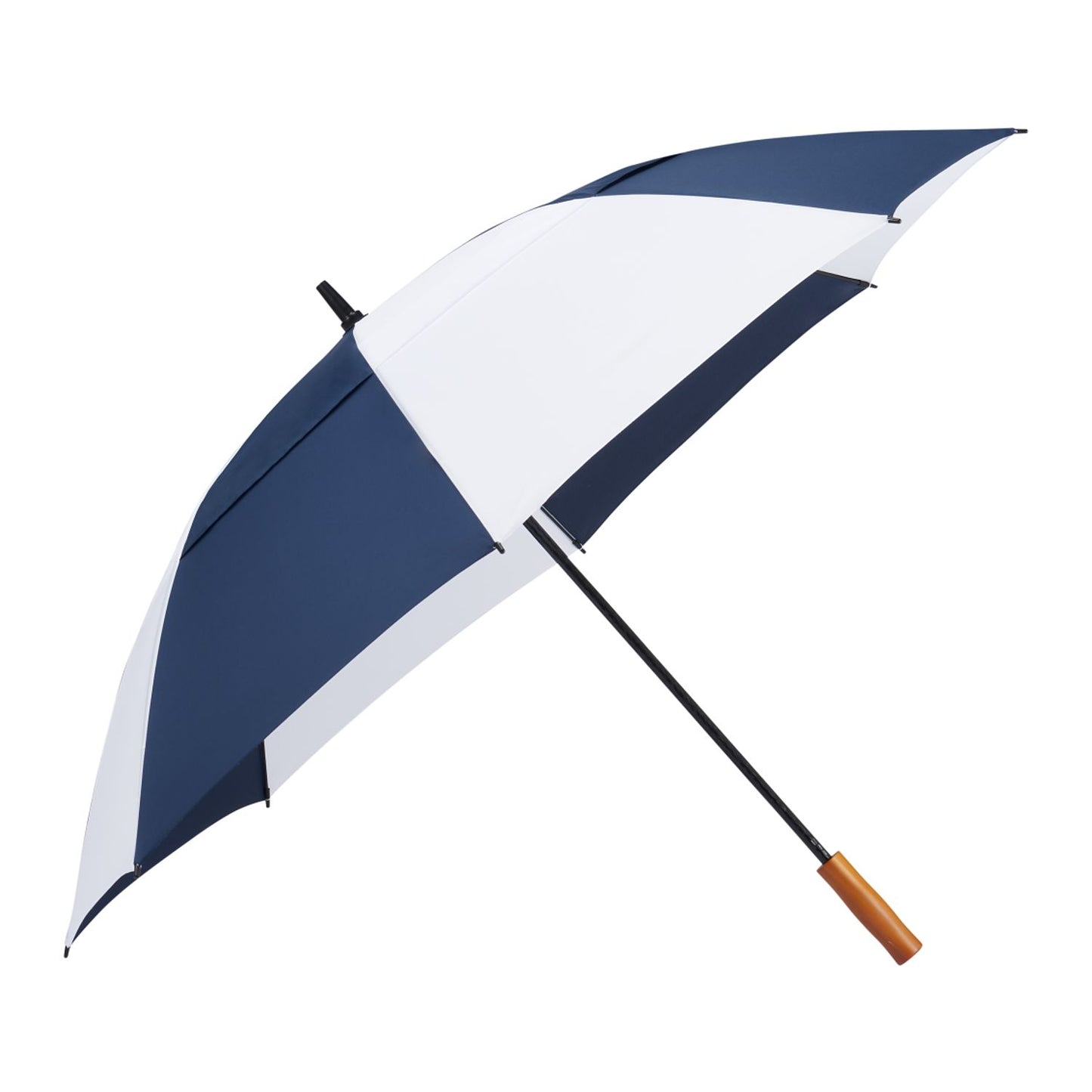 58" Recycled Golf Umbrella with Wooden Handle - Navy/White