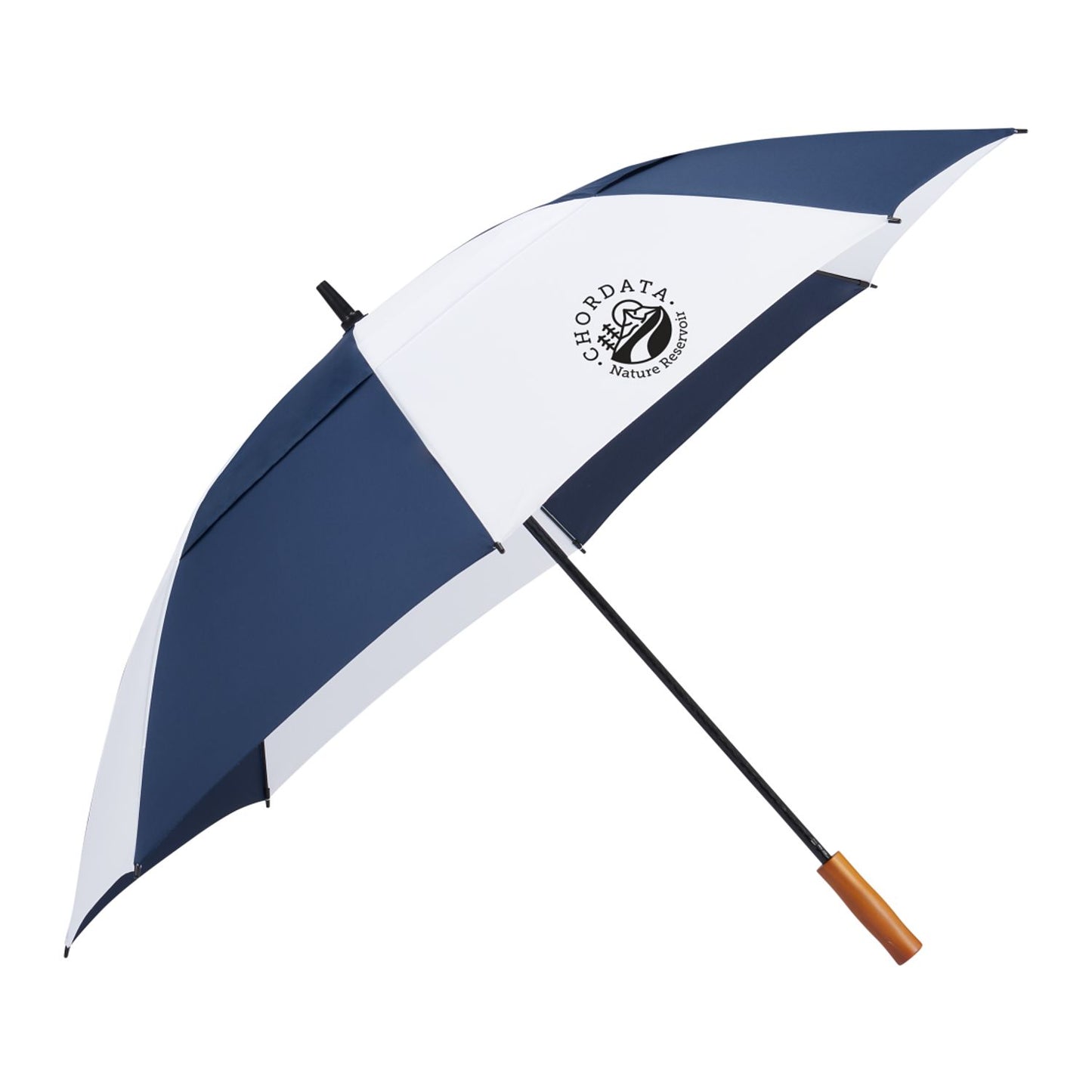 58" Recycled Golf Umbrella with Wooden Handle - Navy/White