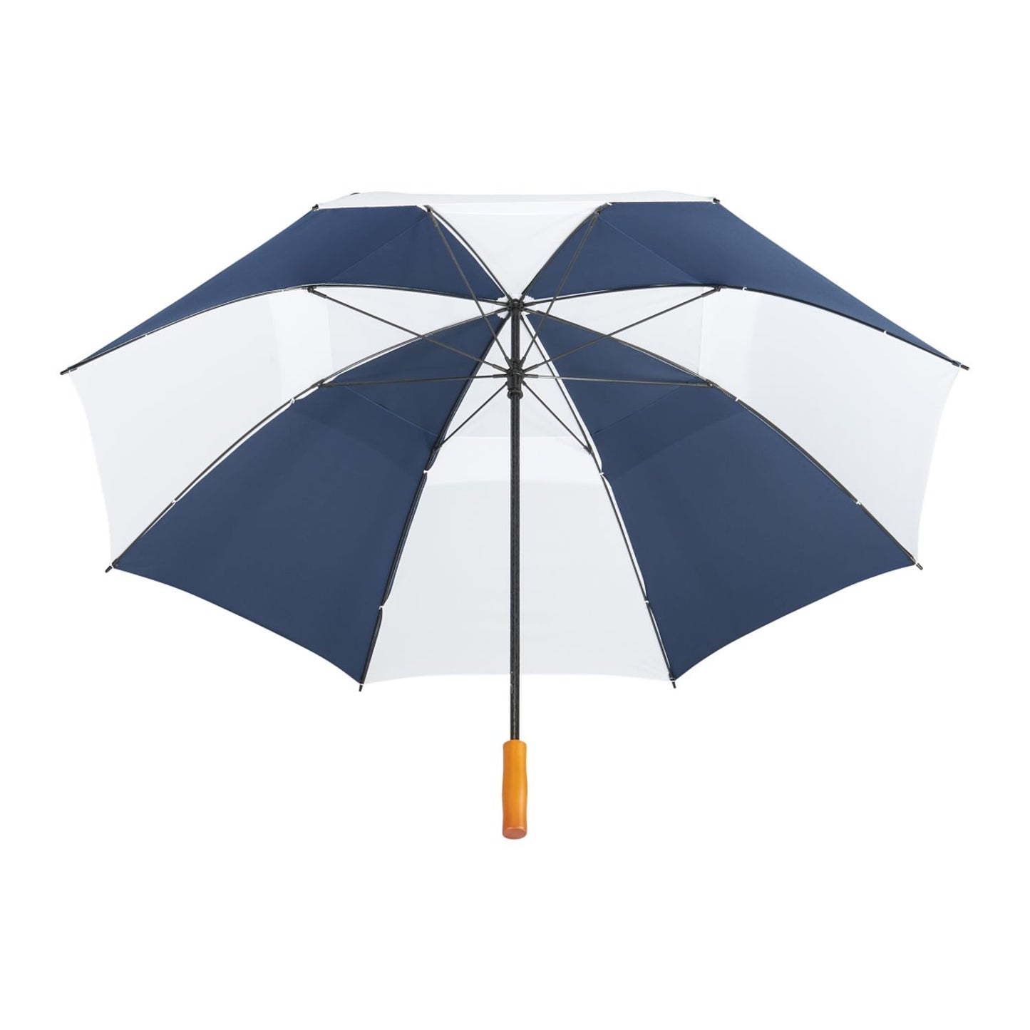 58" Recycled Golf Umbrella with Wooden Handle - Navy/White