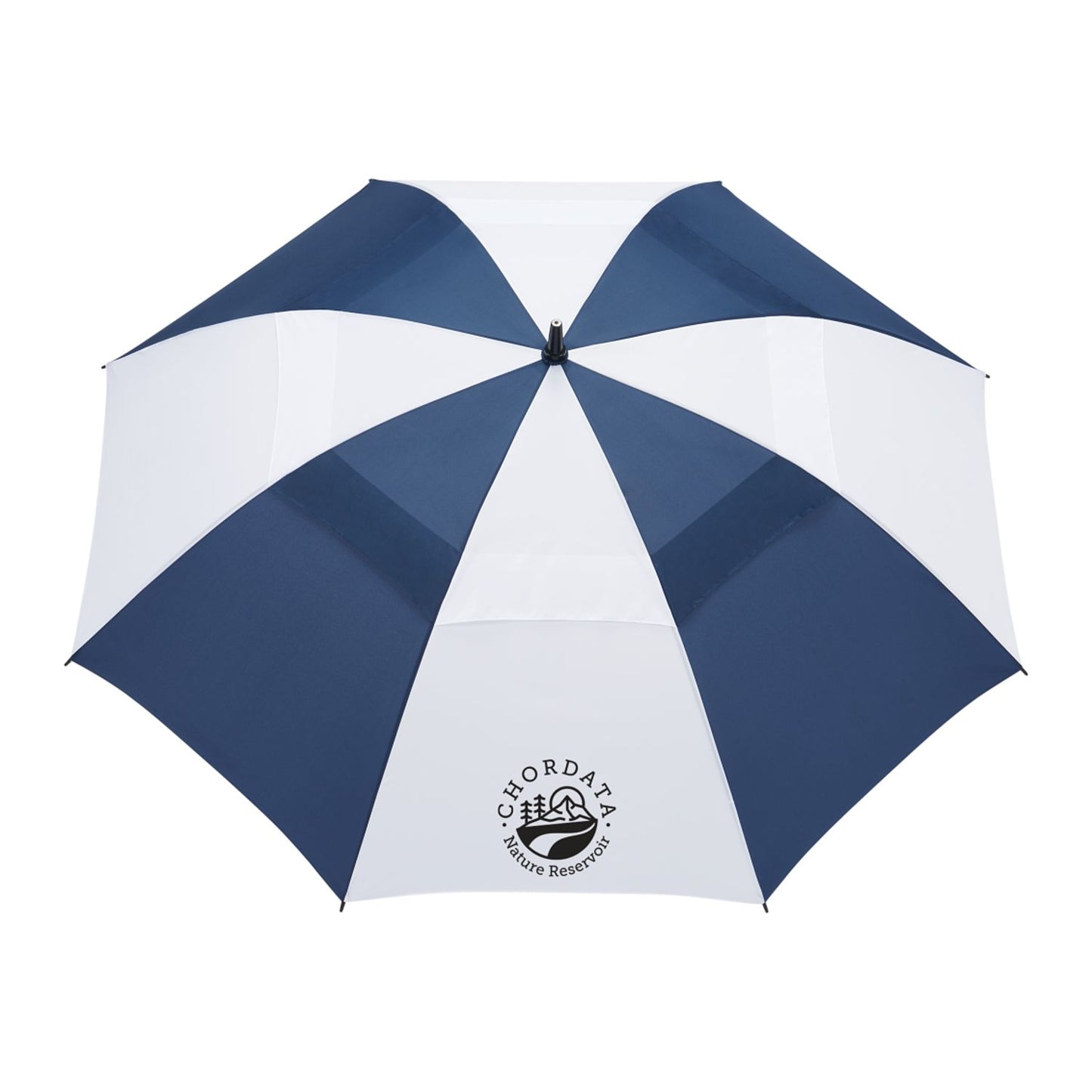 58" Recycled Golf Umbrella with Wooden Handle - Navy/White