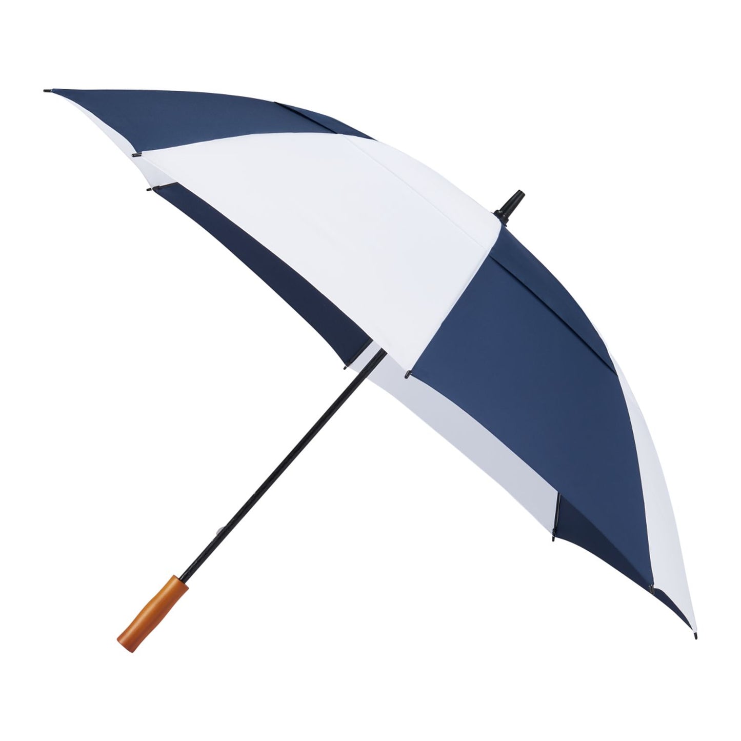 58" Recycled Golf Umbrella with Wooden Handle - Navy/White