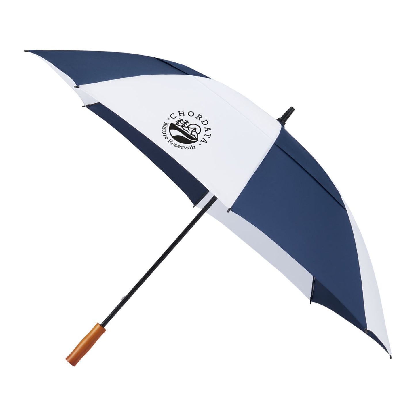 58" Recycled Golf Umbrella with Wooden Handle - Navy/White